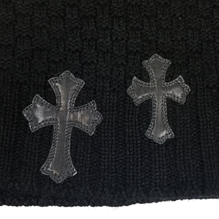 CHROME HEARTS  
CH Plus Croix Boule Patch Cuir Col V Côtelé  
Pull à Capuche Cachemire avec Patch Croix