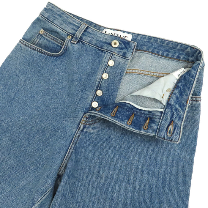 LOEWE 
ロゴ レザーパッチ ウォッシュドデニム コットン 
アナグラム バギー ジーンズ