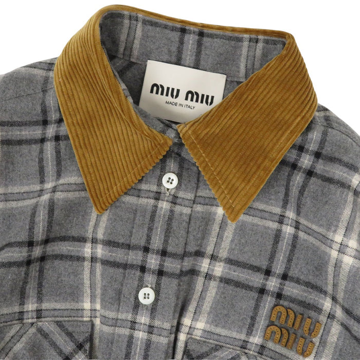 MIUMIU  
25-26AW 标志格纹衬衫连衣裙 灯芯绒迷你棉质法兰绒迷你裙