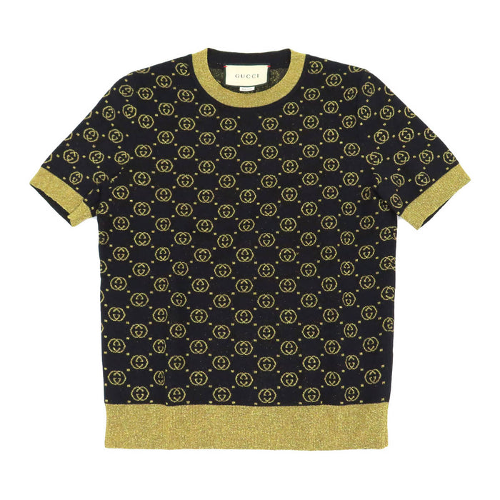 GUCCI 
ロゴ 総柄 
GG ラメ ショートスリーブ ニット
