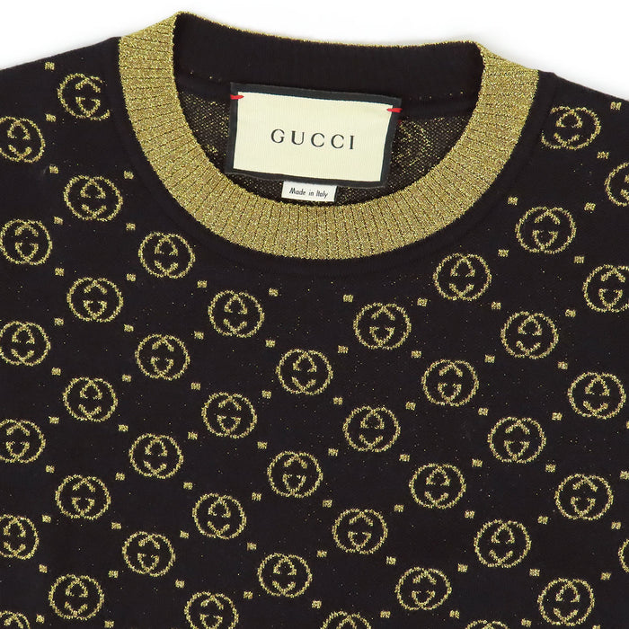 GUCCI 
ロゴ 総柄 
GG ラメ ショートスリーブ ニット