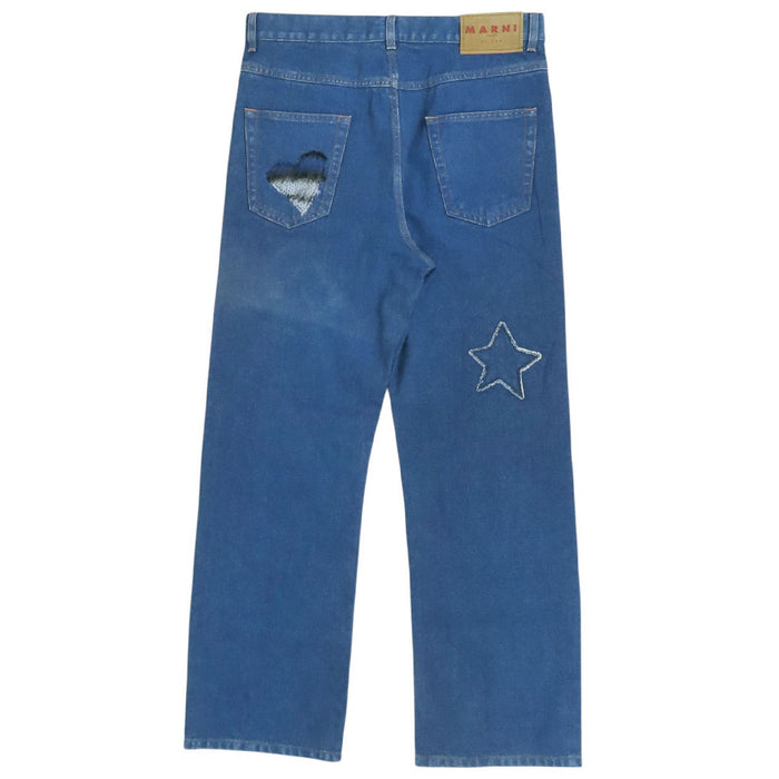 MARNI 
Jean patchwork en coton et mohair 
Motifs cœur et étoile