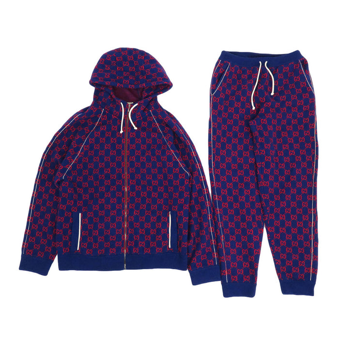 GUCCI 
ジップアップ フーデッド ウール カシミヤ混 
GG柄 ニット セットアップ