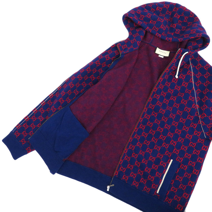 GUCCI 
ジップアップ フーデッド ウール カシミヤ混 
GG柄 ニット セットアップ