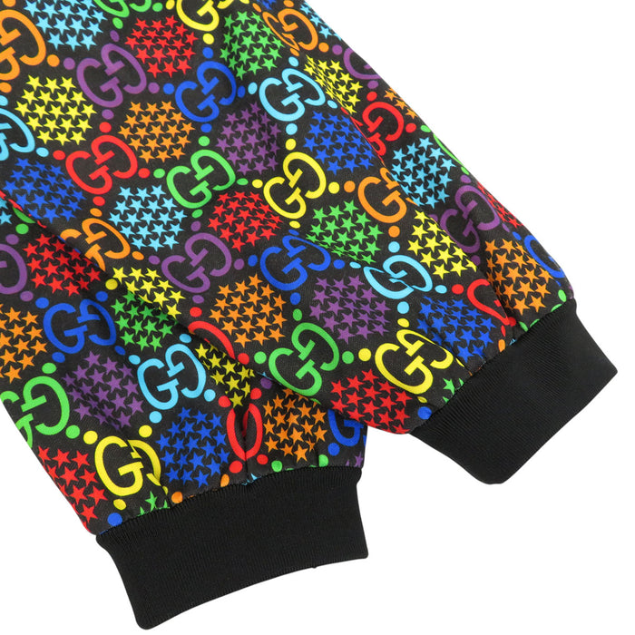 GUCCI  
Sweat à capuche zippé en mesh à motif étoile logo  
Ensemble sweat GG psychédélique