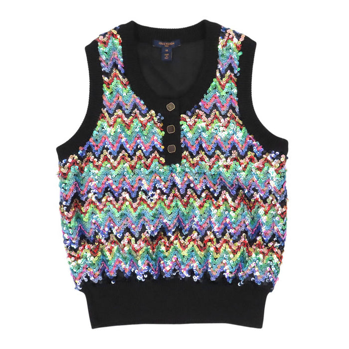 LOUIS VUITTON  
Gilet en laine à paillettes multicolores LV ZIGZAG