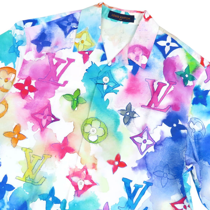 LOUIS VUITTON 
LV ロゴボタン 総柄 コットン 
モノグラム ウォーターカラー ショートスリーブ シャツ