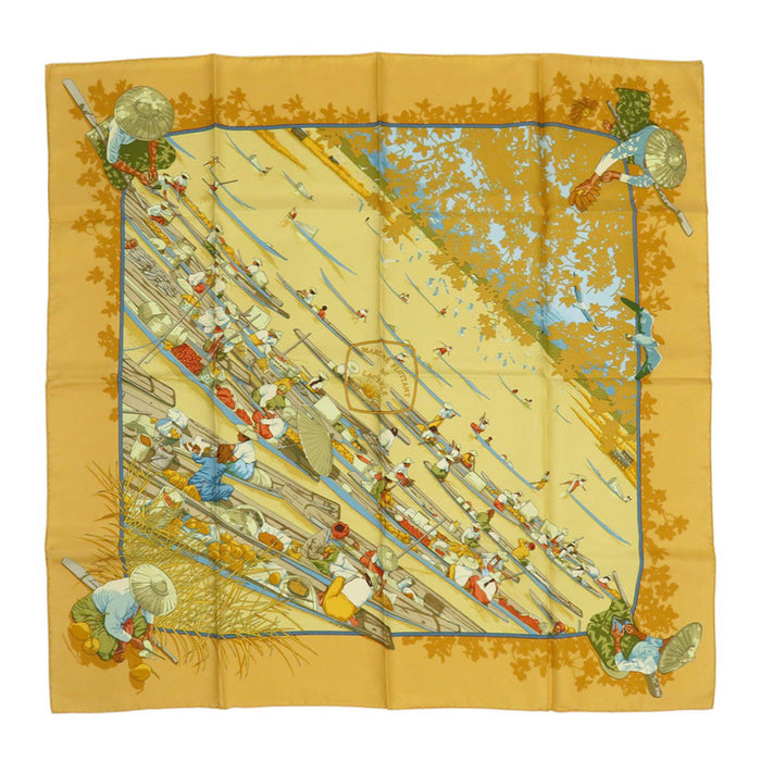 HERMES  
Inle Lake Floating Market Scarf Large Silk  
Carré 90 MARCHE FLOTTANT DU LAC INLE