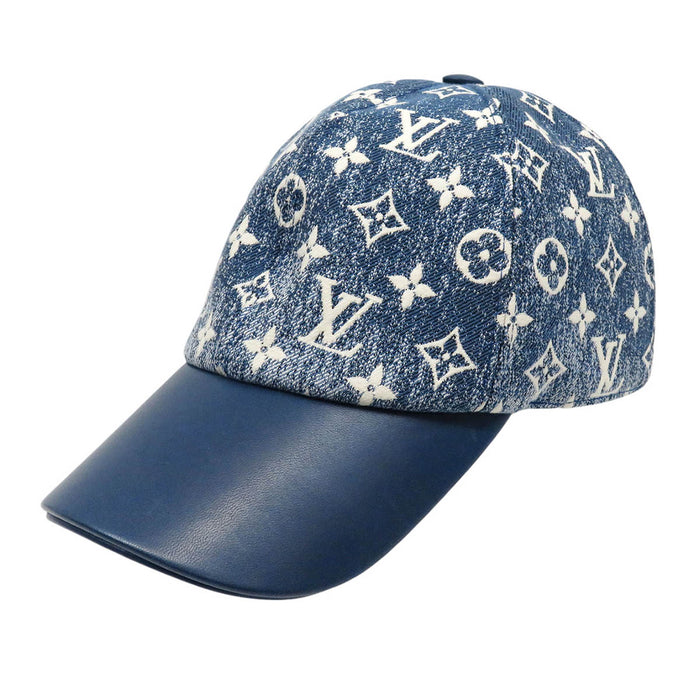 LOUIS VUITTON 
LV Logo All-Over Pattern 
Monogram Denim Leather Cap