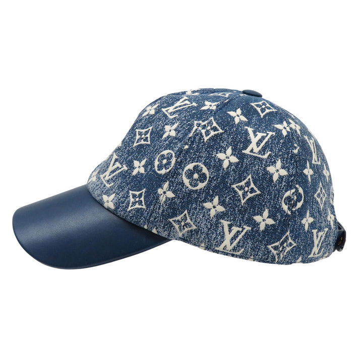LOUIS VUITTON 
LV Logo All-Over Pattern 
Monogram Denim Leather Cap