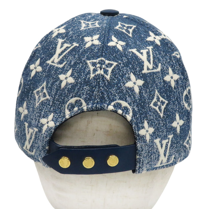LOUIS VUITTON 
LV Logo All-Over Pattern 
Monogram Denim Leather Cap