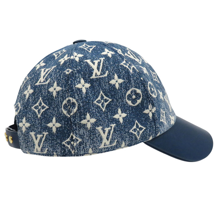 LOUIS VUITTON 
LV Logo All-Over Pattern 
Monogram Denim Leather Cap