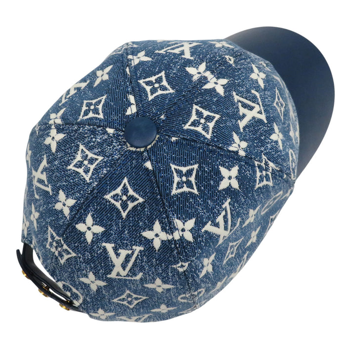 LOUIS VUITTON 
LV Logo All-Over Pattern 
Monogram Denim Leather Cap