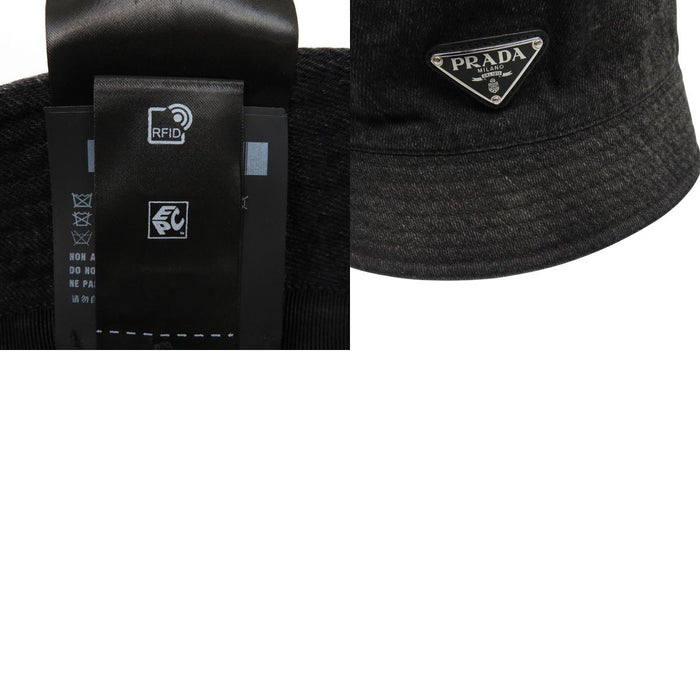 PRADA Vintage-style Cotton Triangle Logo Denim Bucket Hat