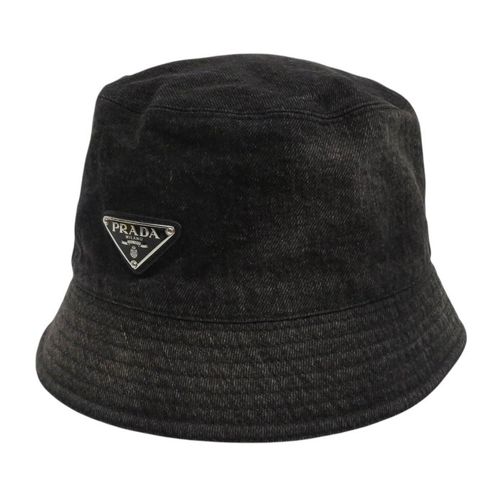 PRADA Vintage-style Cotton Triangle Logo Denim Bucket Hat