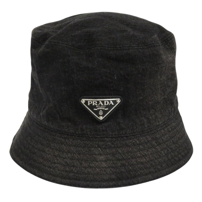 PRADA Vintage-style Cotton Triangle Logo Denim Bucket Hat