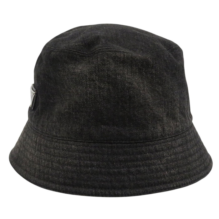 PRADA Vintage-style Cotton Triangle Logo Denim Bucket Hat