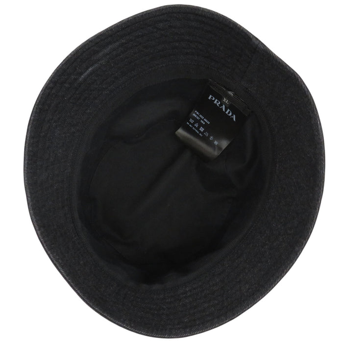 PRADA Vintage-style Cotton Triangle Logo Denim Bucket Hat