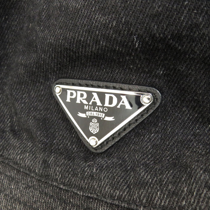 PRADA Vintage-style Cotton Triangle Logo Denim Bucket Hat