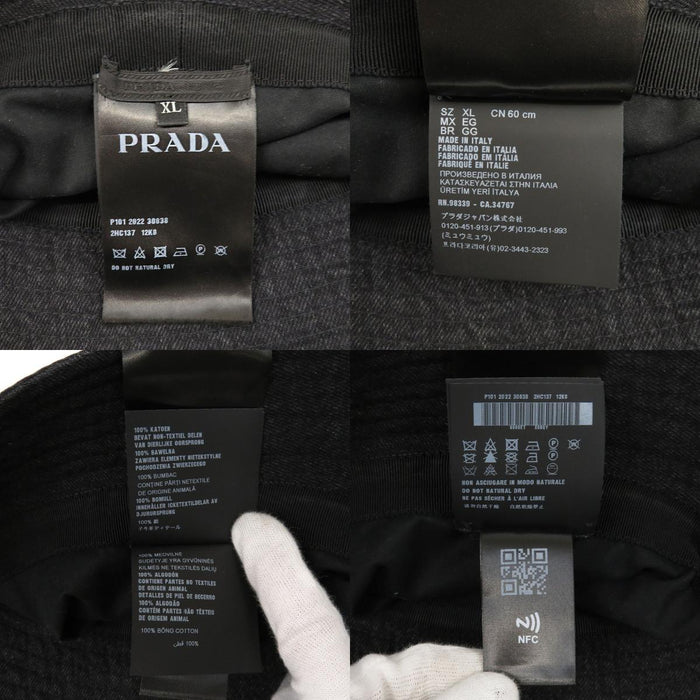 PRADA Vintage-style Cotton Triangle Logo Denim Bucket Hat