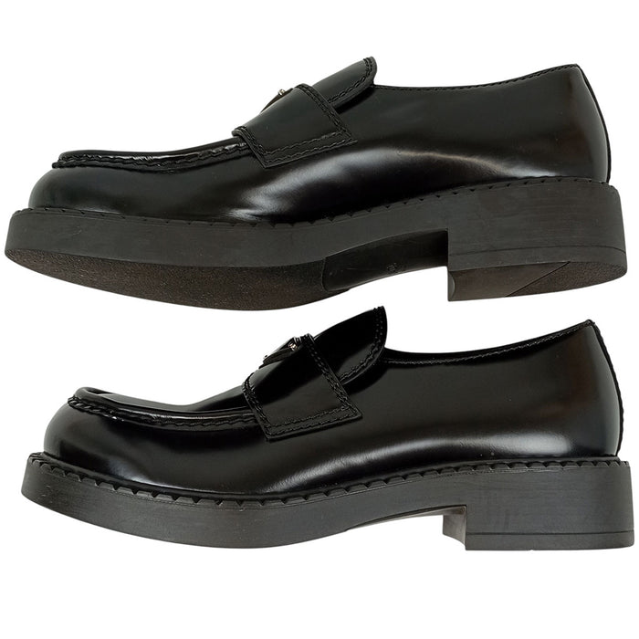 PRADA Triangle Logo Chocolate Brushed Loafers
