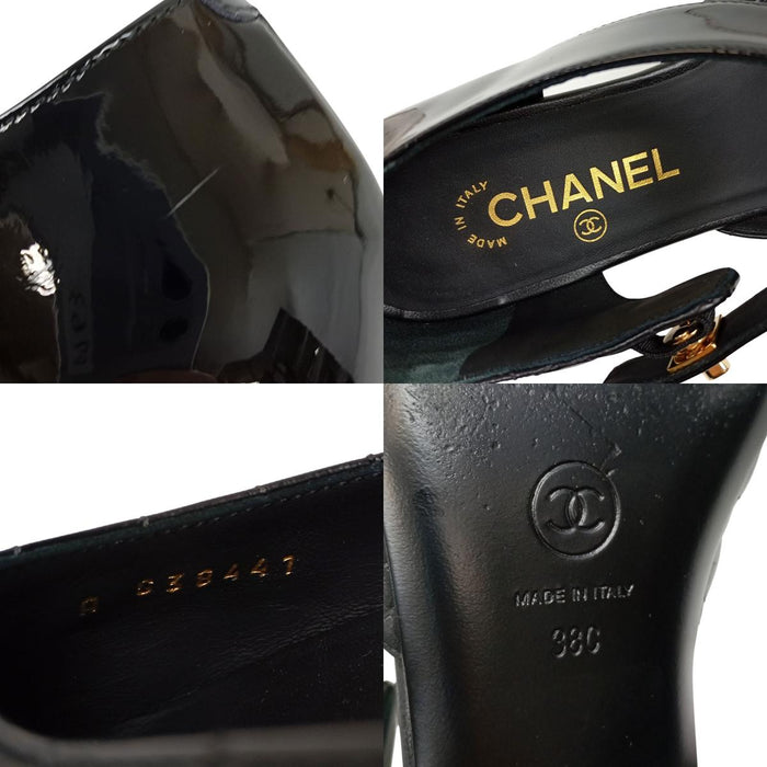 CHANEL 
COCO CC パテントレザー ターンロック マトラッセ 
ココマーク メリージェーン フラットパンプス