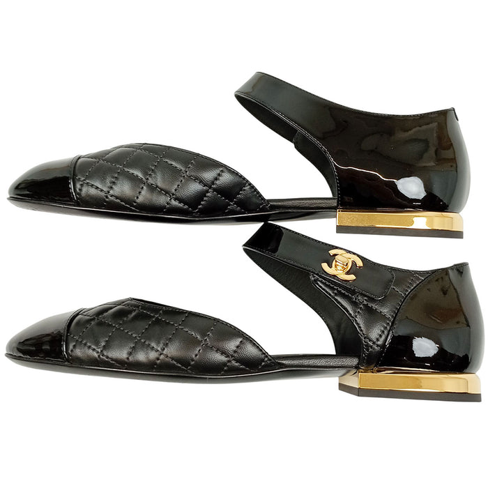 CHANEL 
COCO CC パテントレザー ターンロック マトラッセ 
ココマーク メリージェーン フラットパンプス