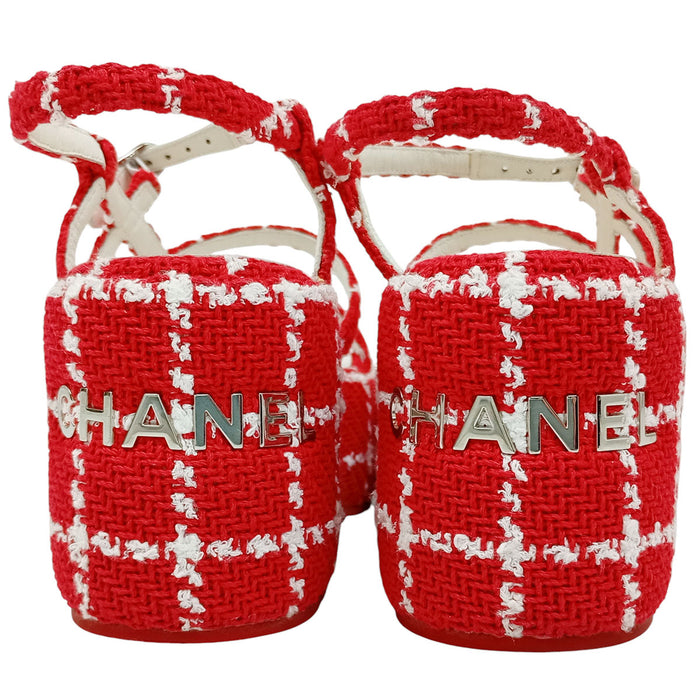 CHANEL 
ロゴ スリングバック 厚底 
ツイード プラットフォーム サンダル