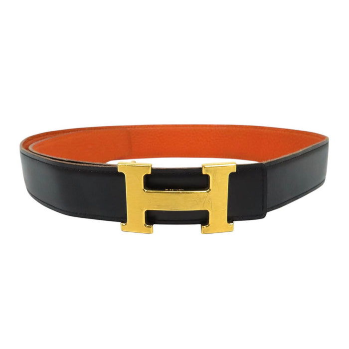 HERMES 
アッシュ □J刻印 ゴールドカラー金具 
H バックル リバーシブル レザー ベルト 32MM