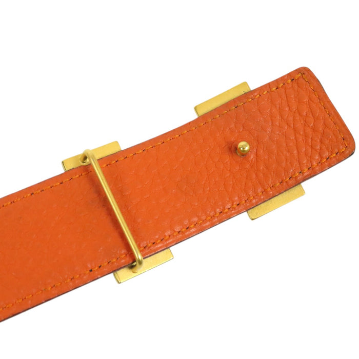 HERMES 
アッシュ □J刻印 ゴールドカラー金具 
H バックル リバーシブル レザー ベルト 32MM
