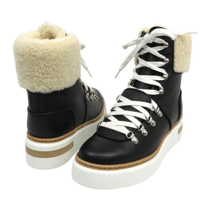 HERMES  
Lace-Up Leather  
Flocon Mouton Ankle Boots