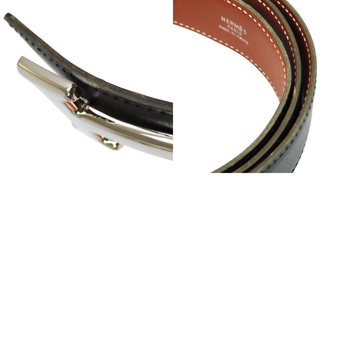 HERMES 
アッシュ ◯Z刻印 ヴィンテージ シルバーカラー金具 
H バックル リバーシブル レザー ベルト 32MM