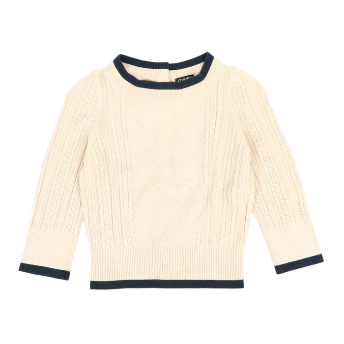 CHANEL 
COCO CC ロゴ 七分袖 コットン 
ココマーク バックボタン ケーブルニット