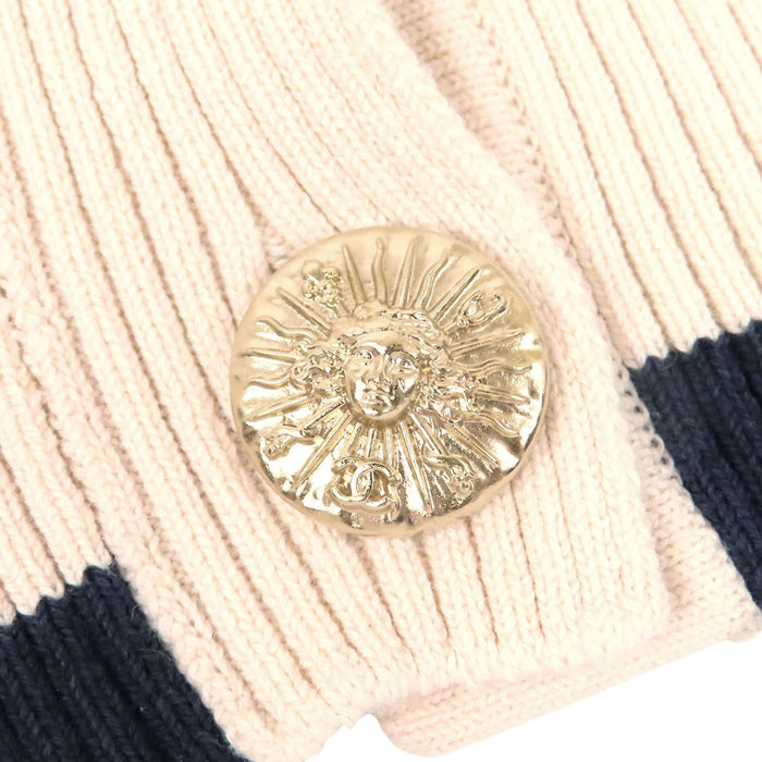 CHANEL 
COCO CC ロゴ 七分袖 コットン 
ココマーク バックボタン ケーブルニット
