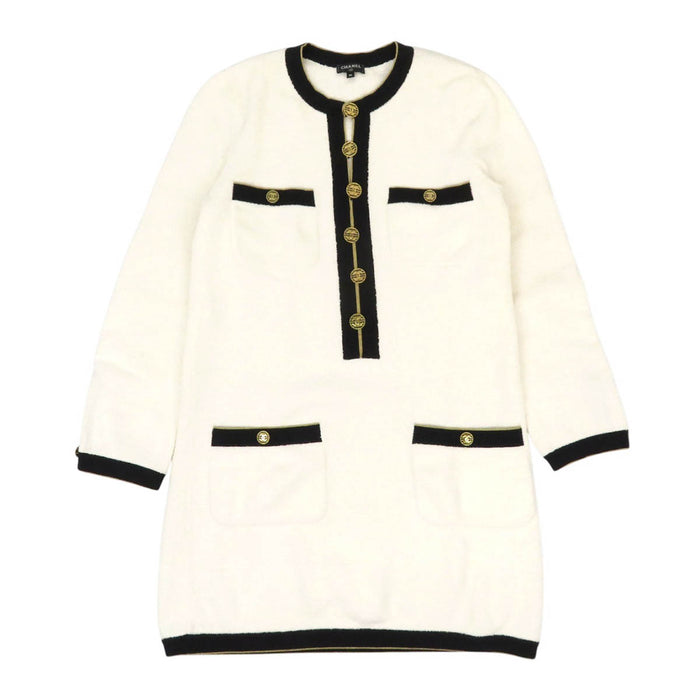 CHANEL  
COCO CC Coco Button Bicolor Gold-Colored Metal  
Coco Mark Cotton Dress