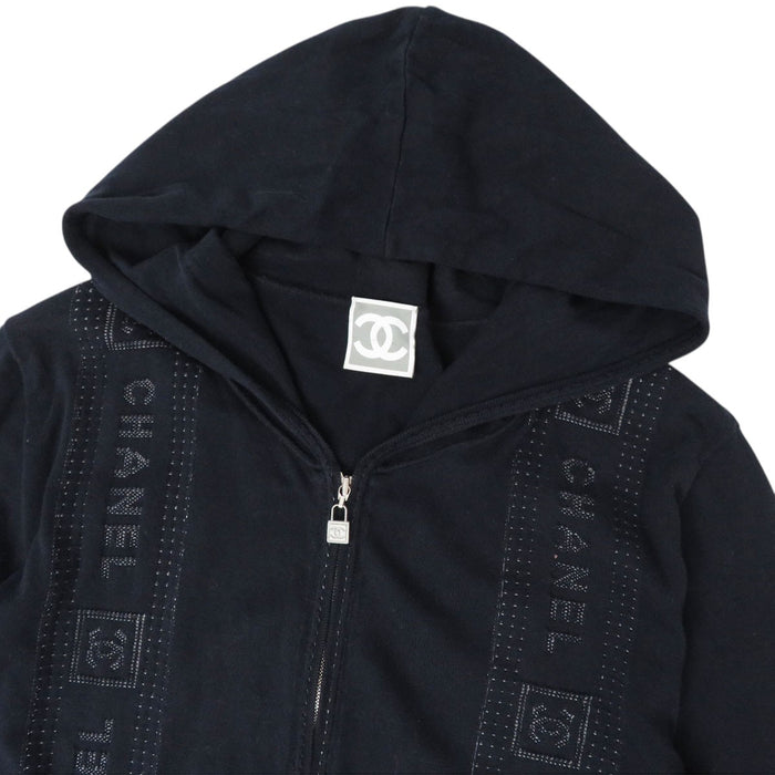 CHANEL  
COCO CC logo sweat à capuche à double fermeture éclair 07C coton  
Parka zippée avec logo Coco  
Ligne sport