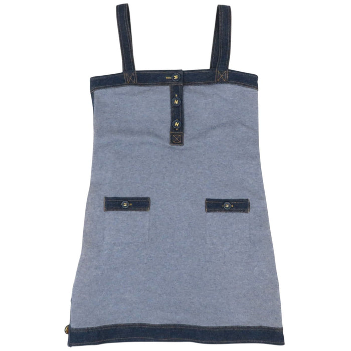 CHANEL 
07P COCO CC Coco Button Cotton Cashmere Silk 
Coco Mark Denim Trim Sleeveless Dress