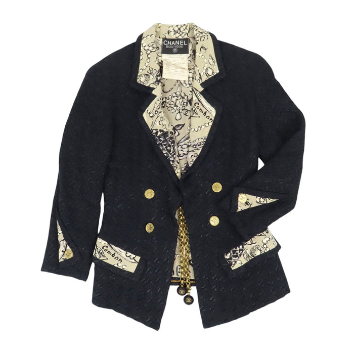 CHANEL 
COCO CC 93SS 裏地ロゴ ゴールドカラー金具 
93P ココマーク チェーン ツイード ジャケット