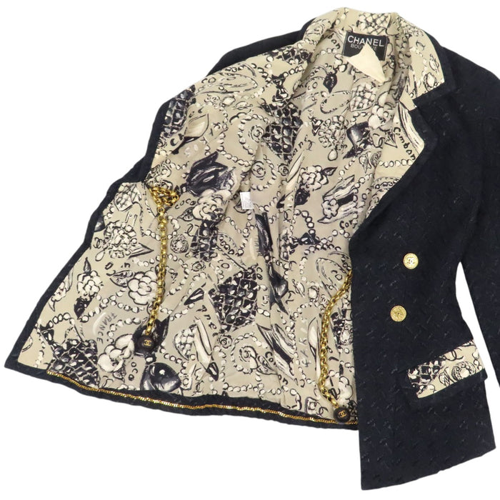 CHANEL 
COCO CC 93SS 裏地ロゴ ゴールドカラー金具 
93P ココマーク チェーン ツイード ジャケット