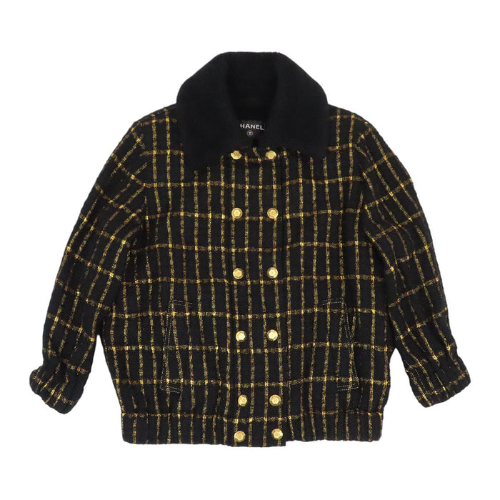 CHANEL 
COCO CC ココボタン コットン混 シルク混 
ココマーク ツイード ボアカラー ジャケット