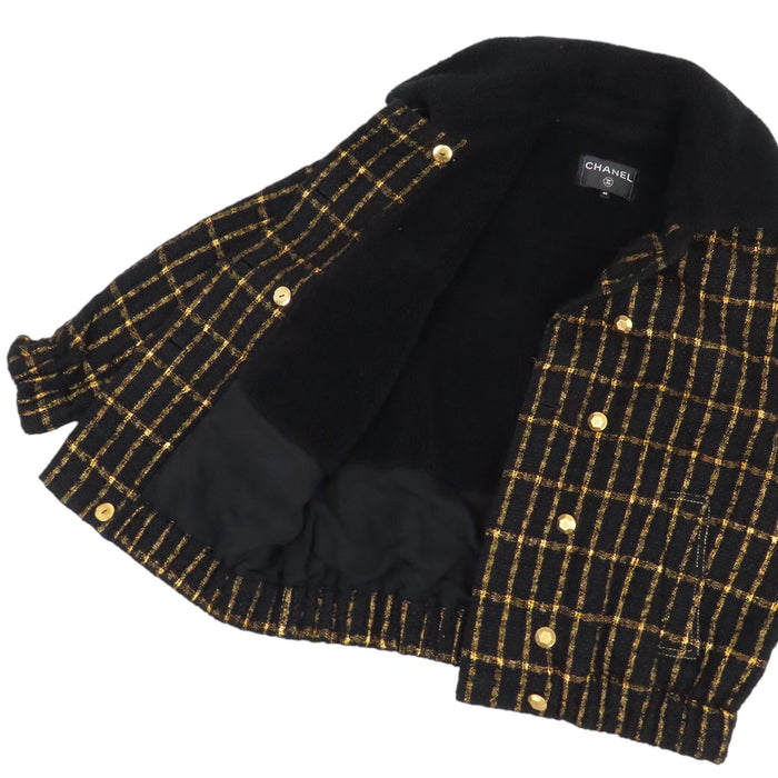 CHANEL 
COCO CC ココボタン コットン混 シルク混 
ココマーク ツイード ボアカラー ジャケット