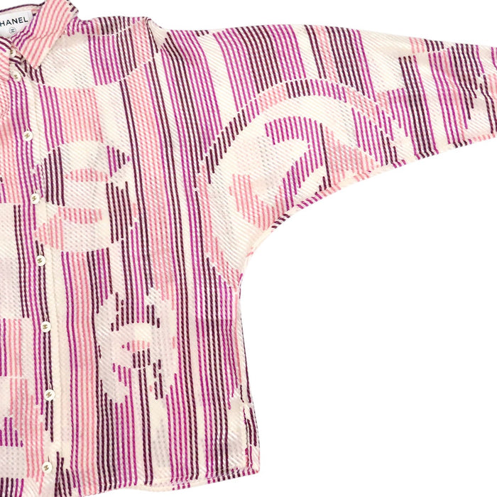 CHANEL 
COCO CC ココボタン ロゴ シースルー シルク 
ココマーク 総柄 シャツ