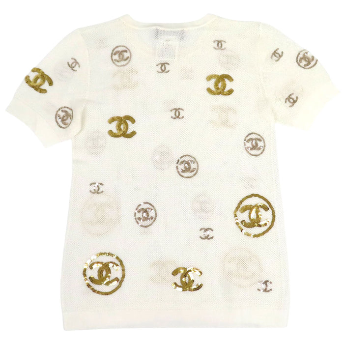 CHANEL 
スパンコール COCO CC ロゴ 
ココマーク メッシュ ショートスリーブ カットソー