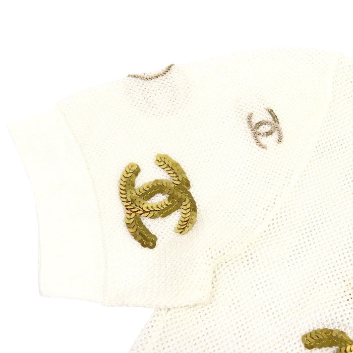 CHANEL 
スパンコール COCO CC ロゴ 
ココマーク メッシュ ショートスリーブ カットソー