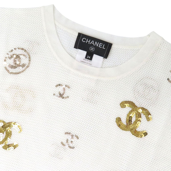 CHANEL 
スパンコール COCO CC ロゴ 
ココマーク メッシュ ショートスリーブ カットソー