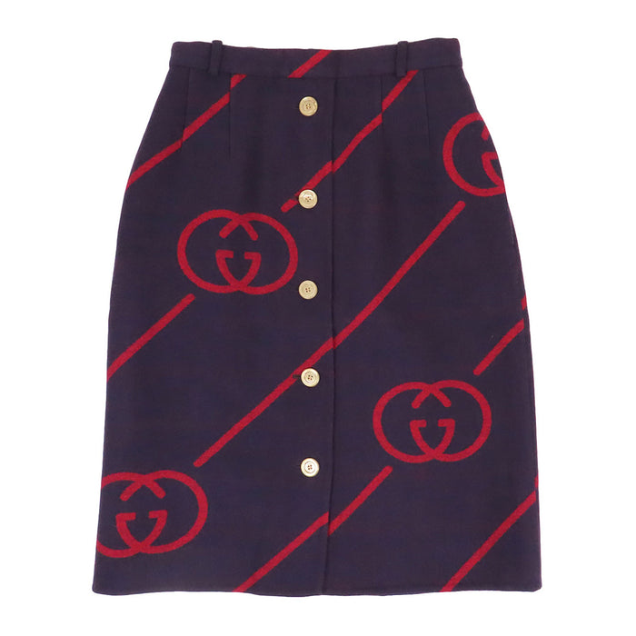 GUCCI 
GGロゴ ボタン スリッド ストライプ 
インターロッキングG ウール スカート