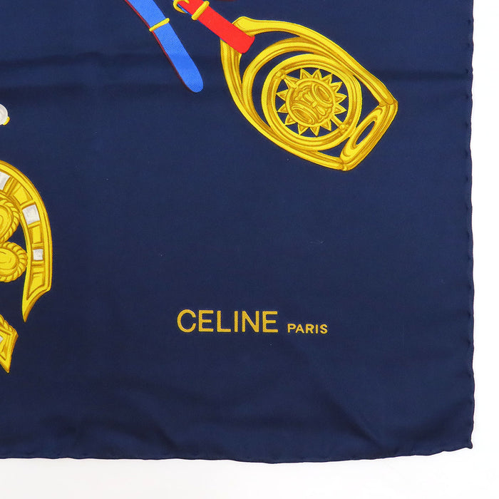 CELINE 
Grand carré soie 
Foulard vintage motif sellerie