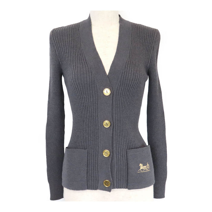 CELINE 
ロゴボタン ウール 
馬車刺繍 リブニット カーディガン