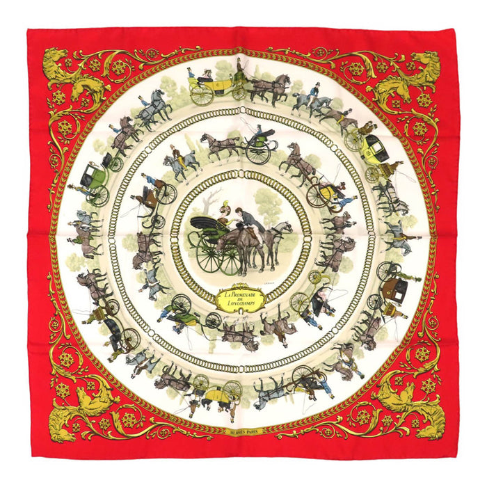 HERMES 
ロンシャンへの散歩道 スカーフ 大判 シルク 
カレ 90 LA PROMENADE DE LONGCHAMPS