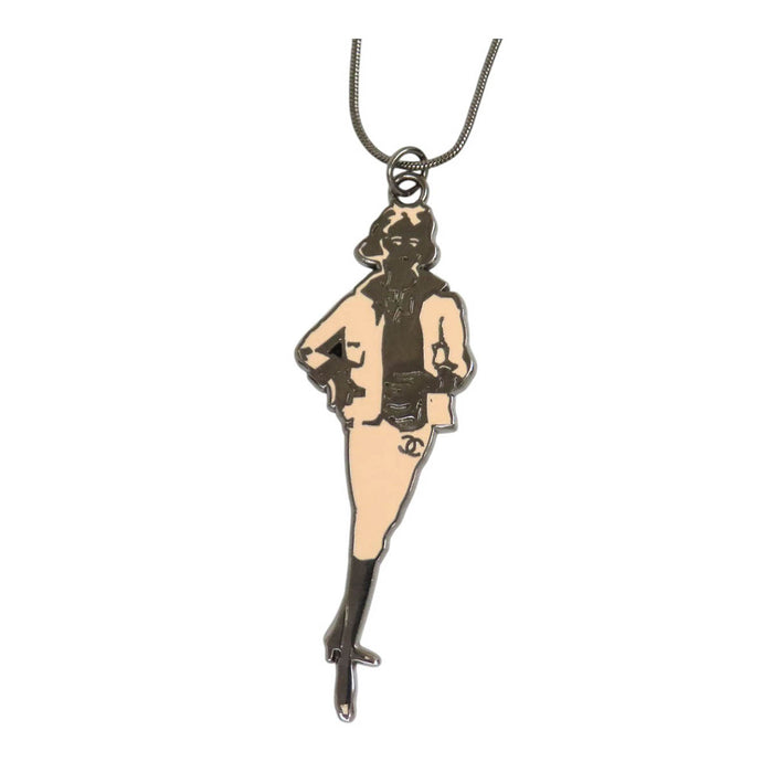 CHANEL  
COCO CC Logo 03P Silver Color Metal  
Coco Mark Mademoiselle Necklace